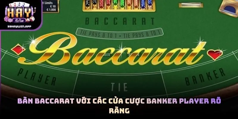 Bàn baccarat với các cửa cược Banker Player rõ ràng