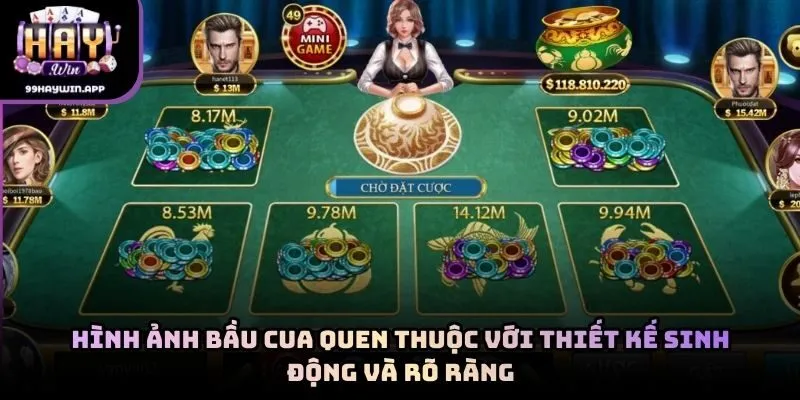 Hình ảnh bầu cua quen thuộc với thiết kế sinh động và rõ ràng